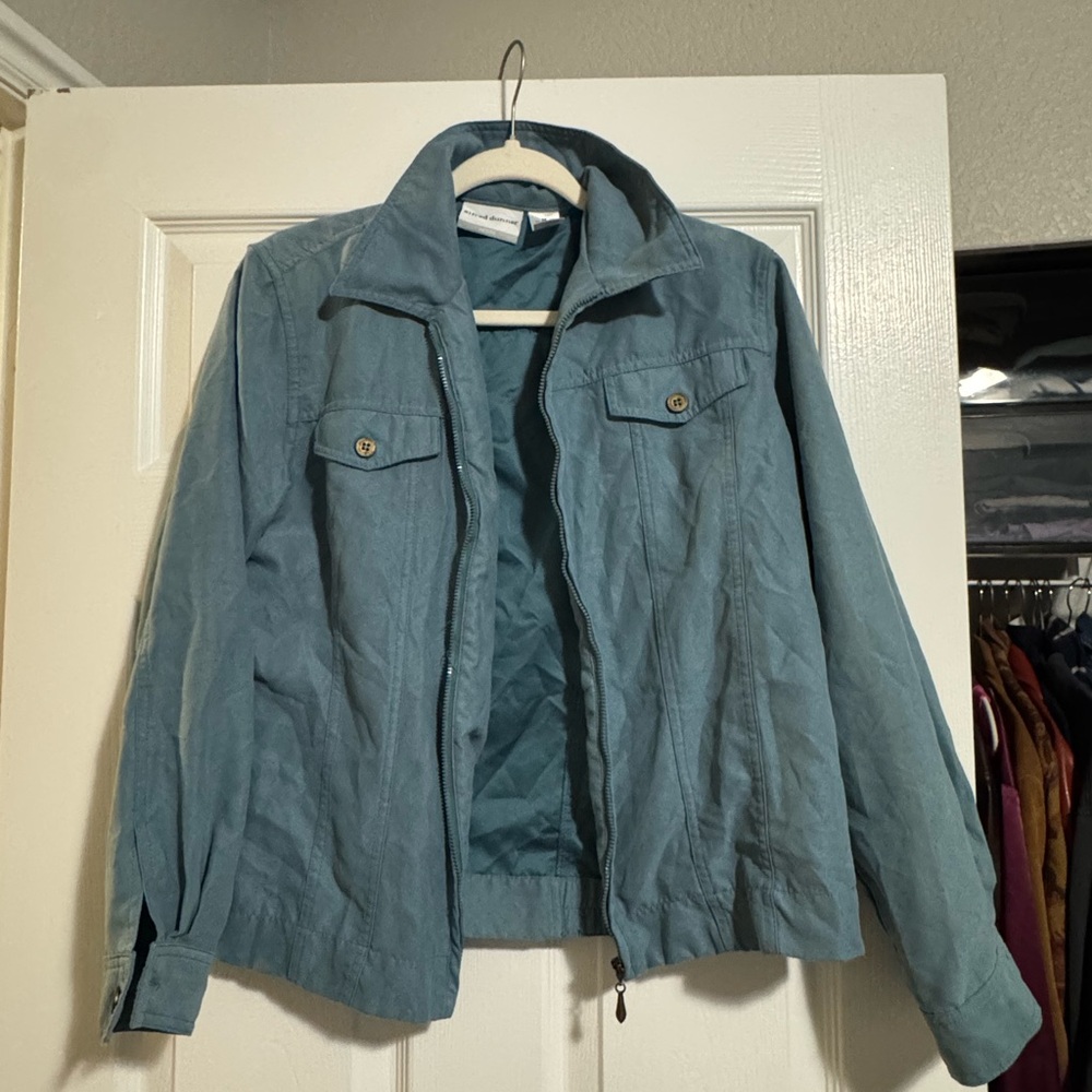 Alfred Dunner Slate Blue Lightweight Zip Shirt Jacket